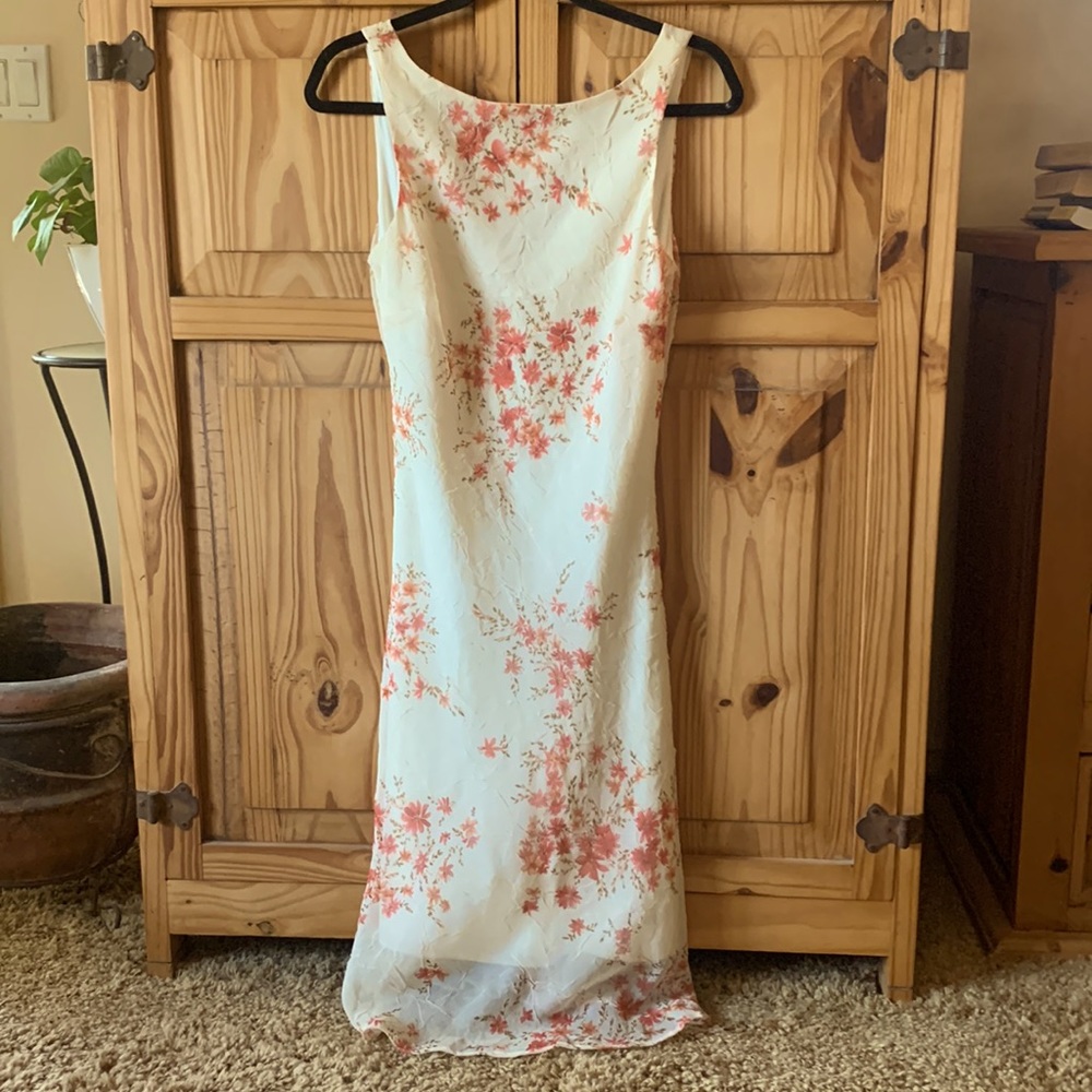 Mid calf length floral dress.